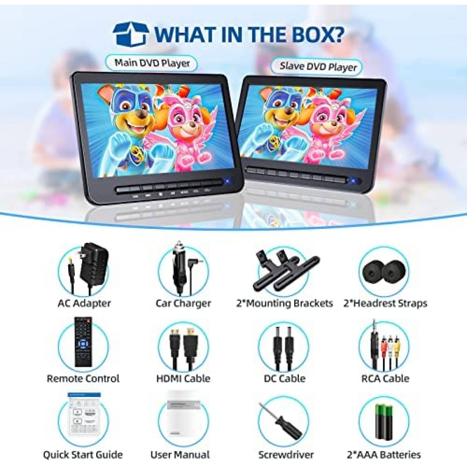 Reproductor DVD Portatil Desobry 10.5 pulg Dual HDMI 5 hrs