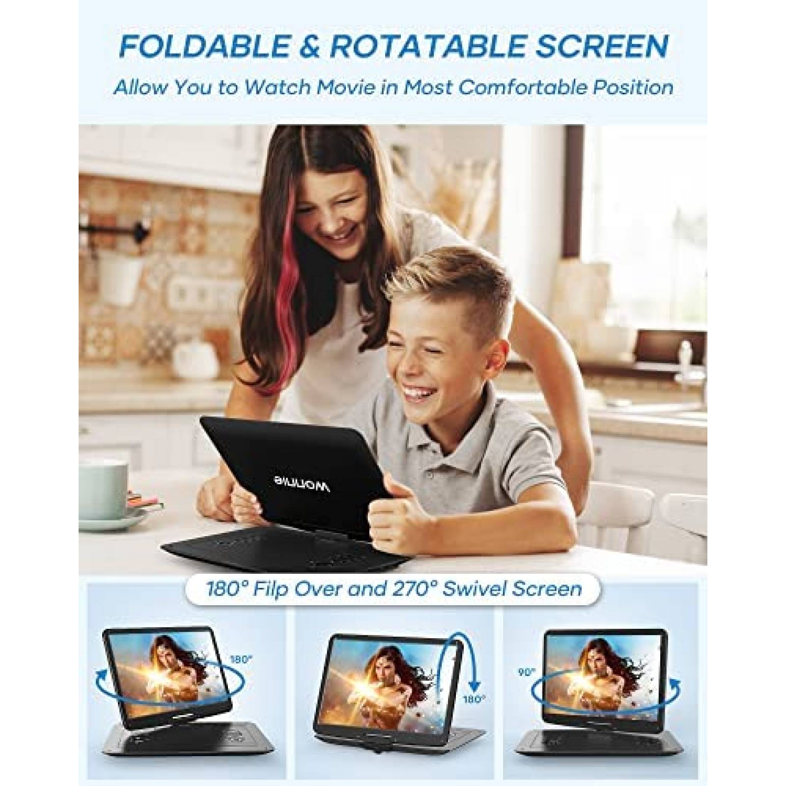 DVD portatil WONNIE 17.9'' Recargable 6 hrs USB/SD Control
