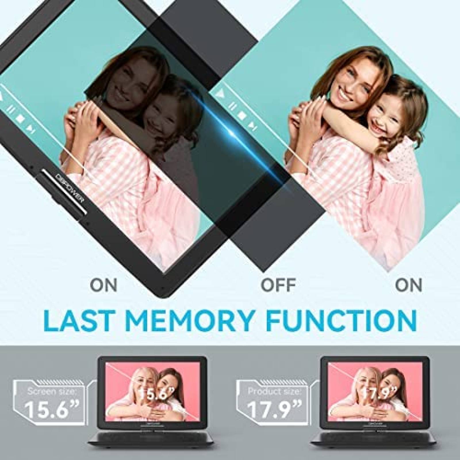 DVD portatil DBPOWER 17.9" 6 hrs Bateria USB/SD Control -Ne