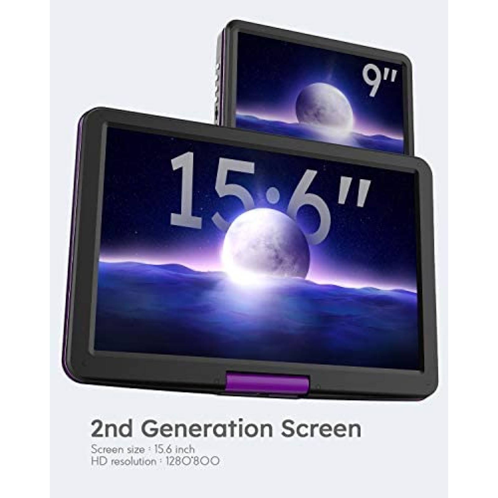 Reproductor DVD Portatil BOIFUN 15.6" USB SD Sync TV -Morado