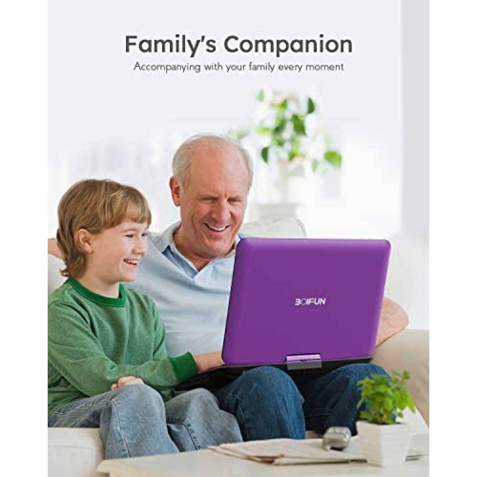 Reproductor DVD Portatil BOIFUN 15.6" USB SD Sync TV -Morado