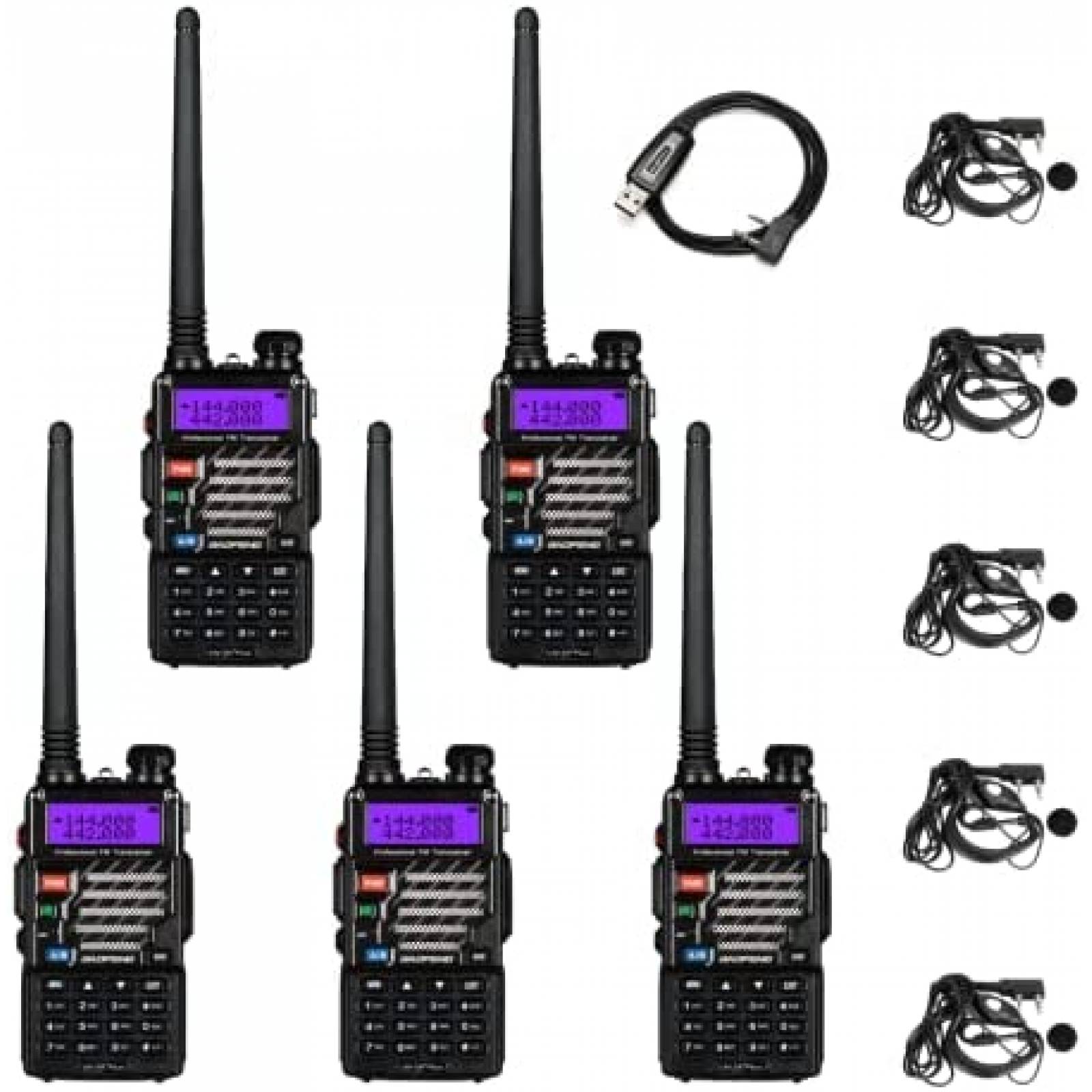 Walkie Talkie BAOFENG UV-5R PLUS 128 Canales UHF 5PCS Negro