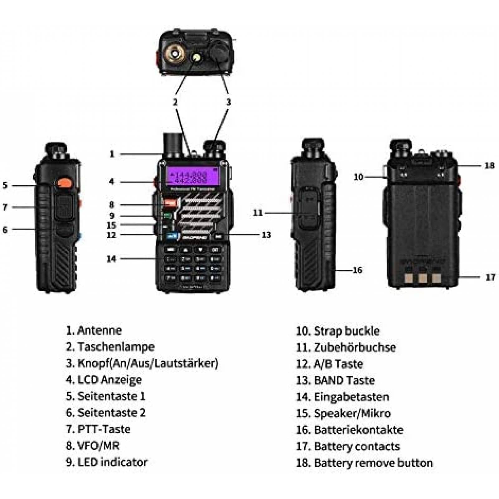 Walkie Talkie BAOFENG UV-5R PLUS 128 Canales UHF 5PCS Negro