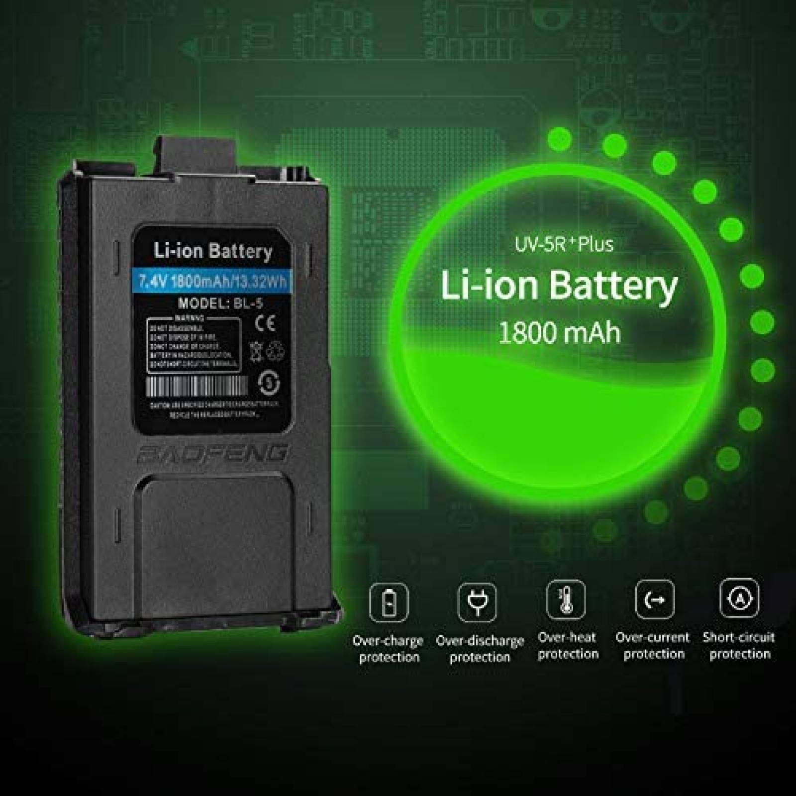 Walkie Talkie BAOFENG UV-5R PLUS 128 Canales UHF 5PCS Negro