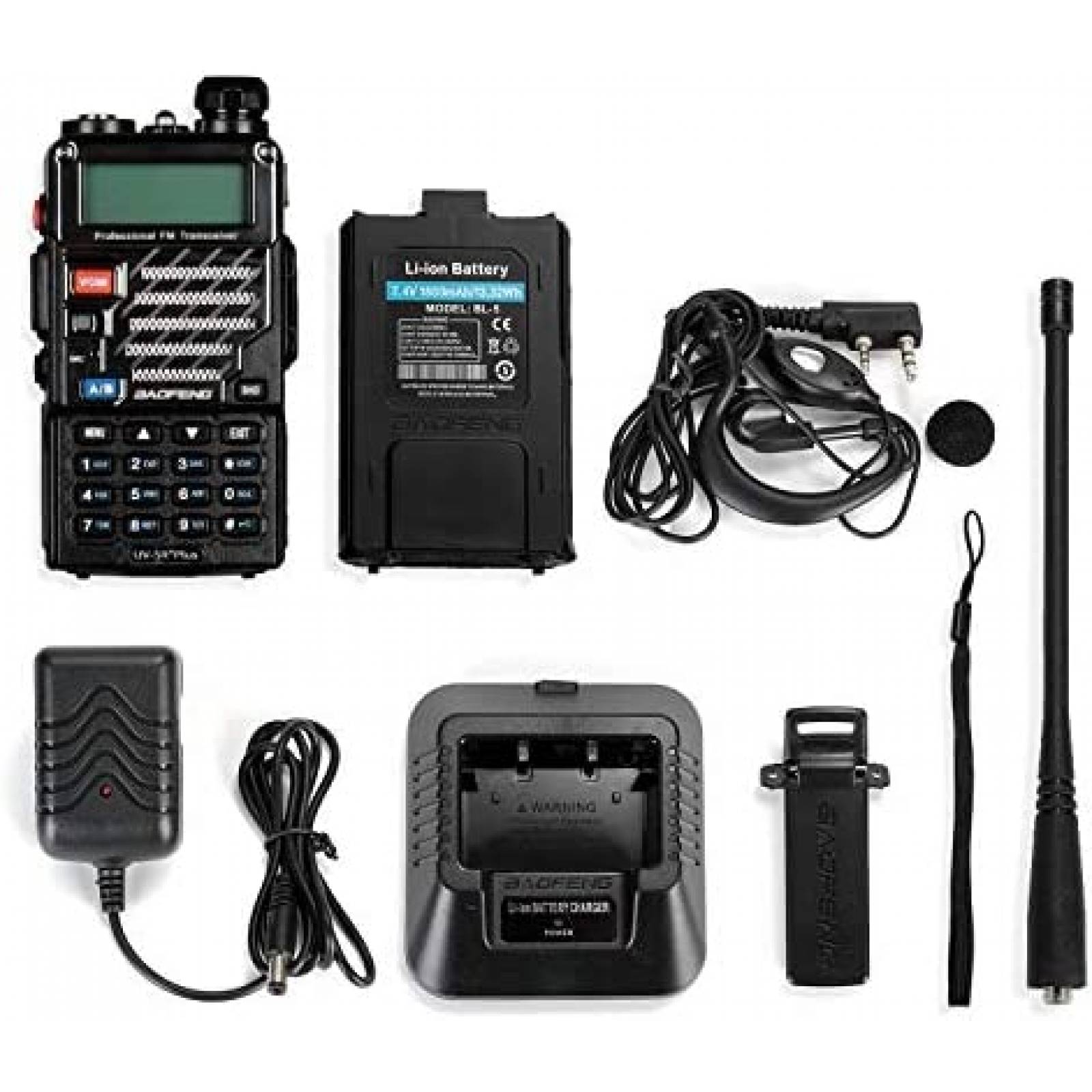 Walkie Talkie BAOFENG UV-5R PLUS 128 Canales UHF 5PCS Negro