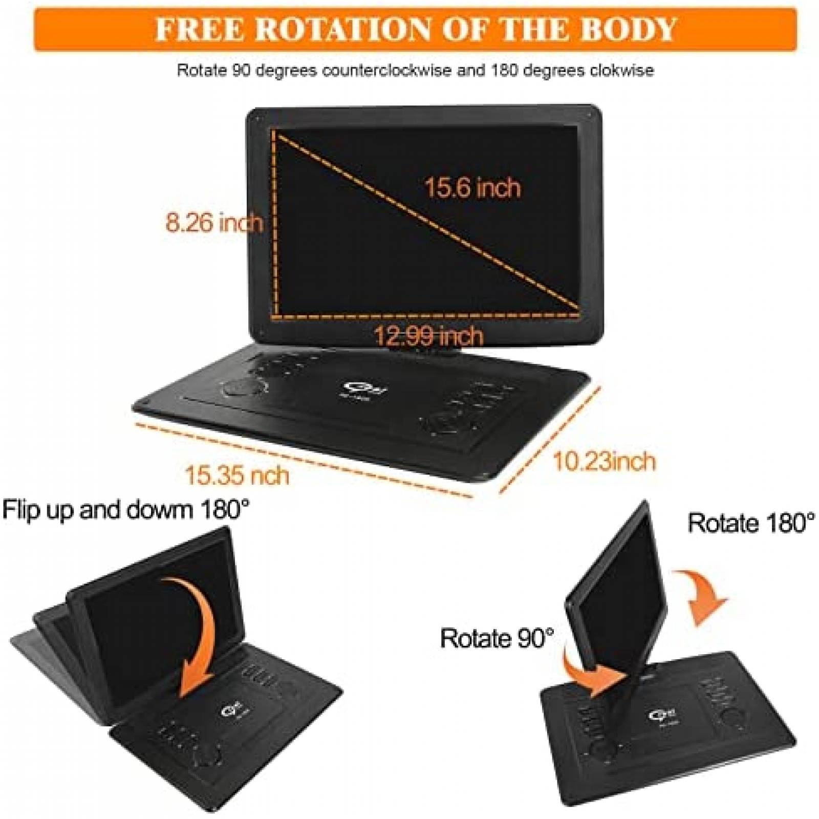 DVD Portatil PJGCWB Multiregion 17.9'' Giratoria USB SD