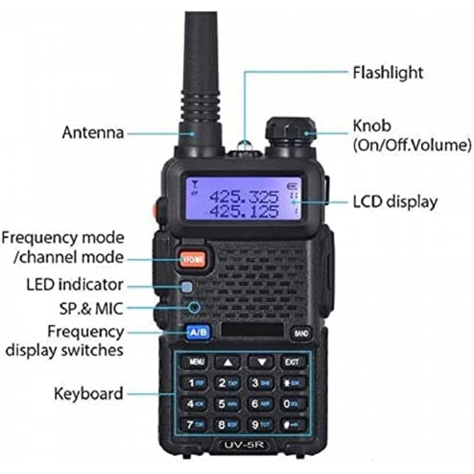 Radio Baofeng UV-5R 2 Vias VHF UHF Paquete de 6 -Negro