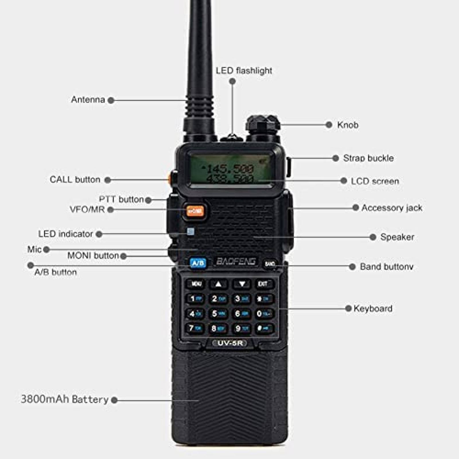 Radio Baofeng UV-5R 2 Vias VHF UHF 3800mAh Paquete 6 -Negro