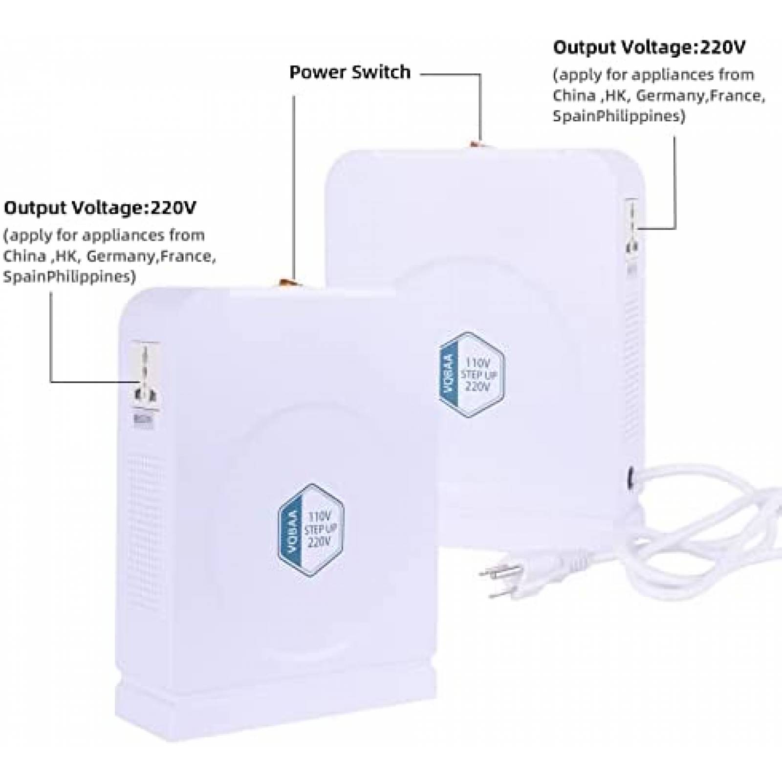 Convertidor VQBAA 110V a 220V 3000 watts 220V-240V -Blanco