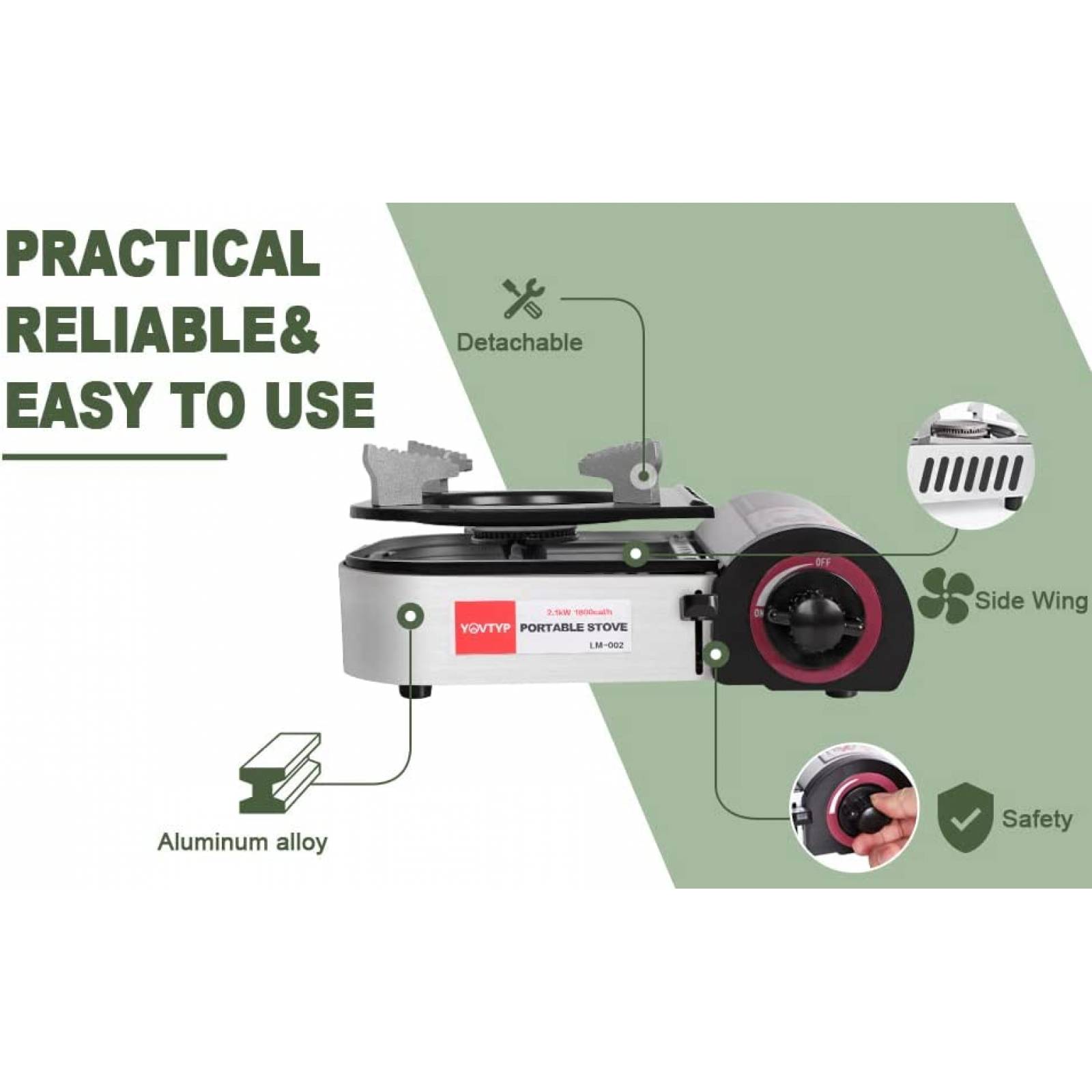 Mini Estufa Portatil de Gas Butano Jhiin 7200 BTU -Blanco