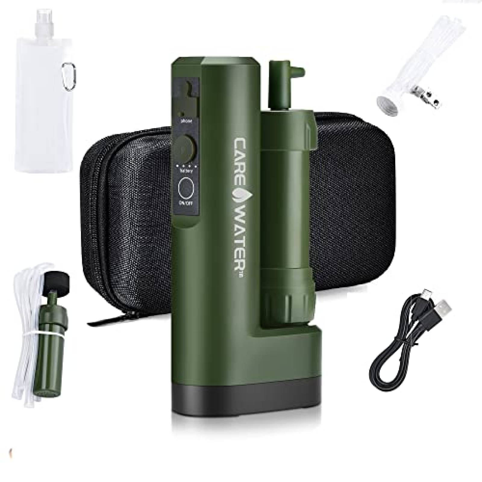 Purificador De Agua Portatil CaredWater Para Camping -Verde
