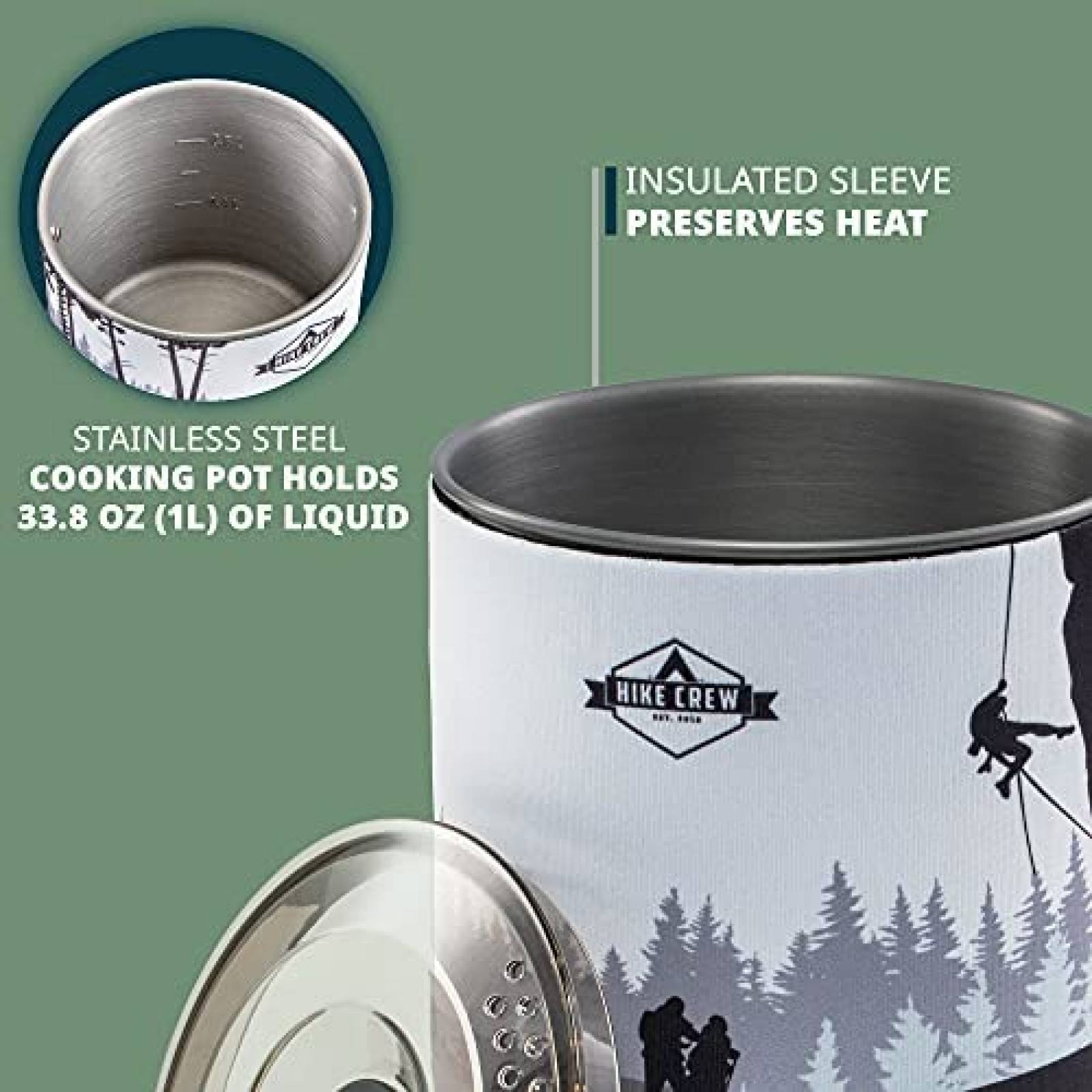 Estufa Portatil para Campamento Hike Crew Cap. 1L -Negro