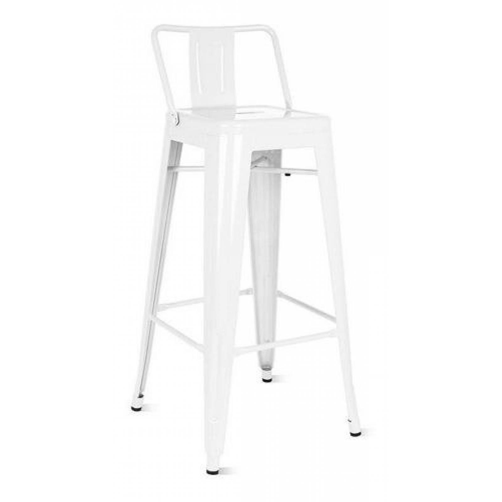 Silla Banco Taburete Tolix Metalico Estilo Industrial C/Respaldo Blanco