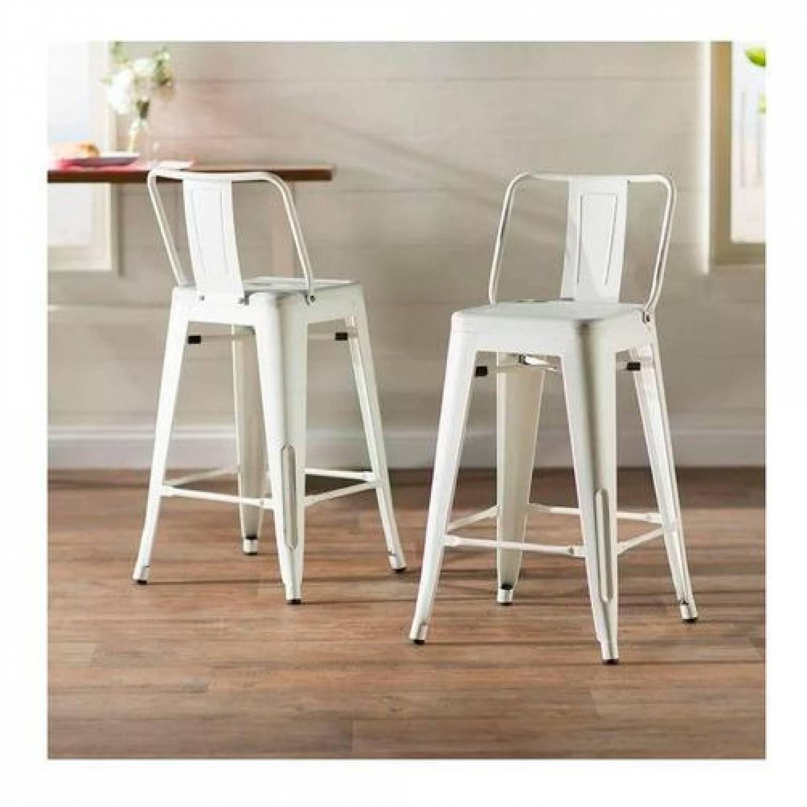 Silla Banco Taburete Tolix Metalico Estilo Industrial C/Respaldo Blanco