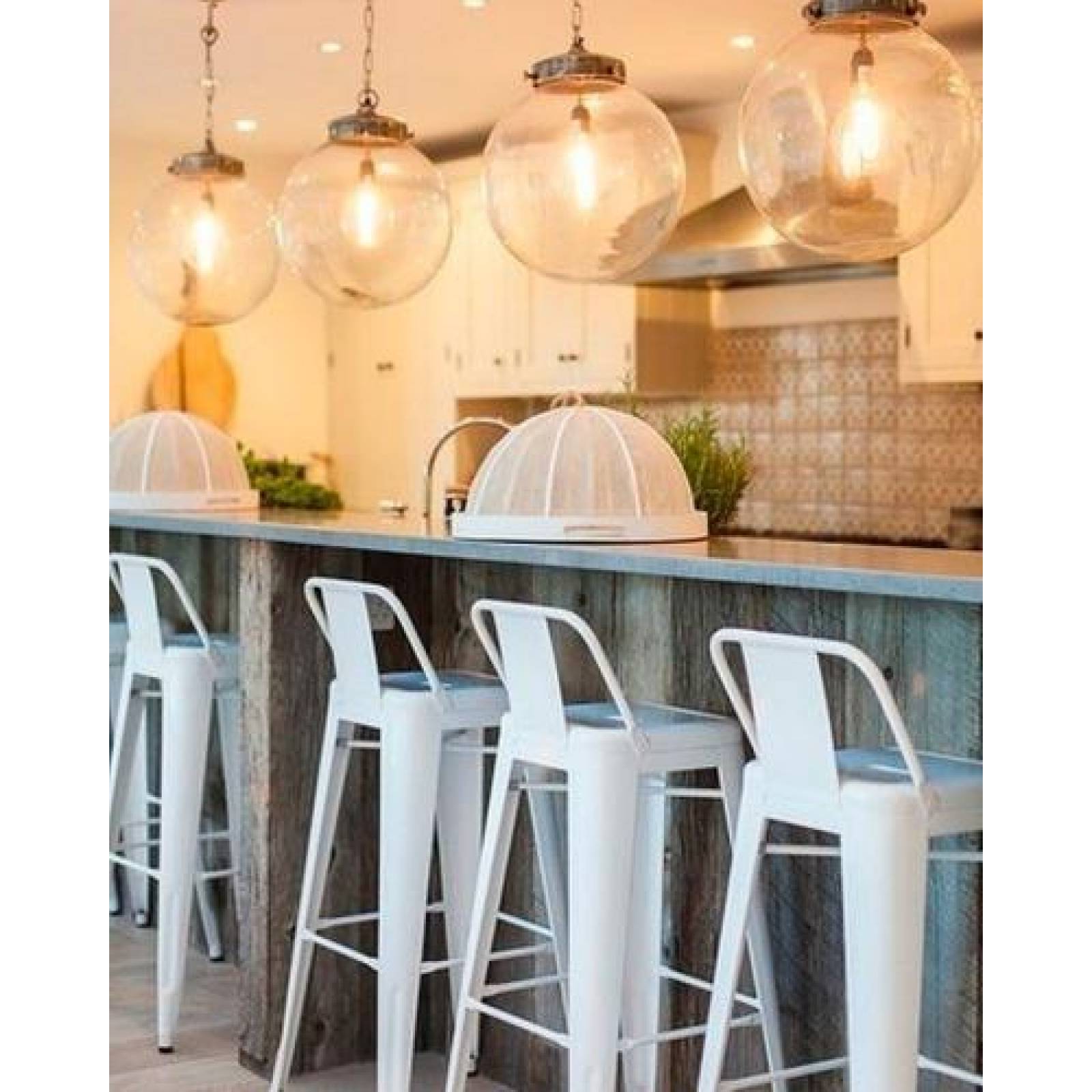 Silla Banco Taburete Tolix Metalico Estilo Industrial C/Respaldo Blanco