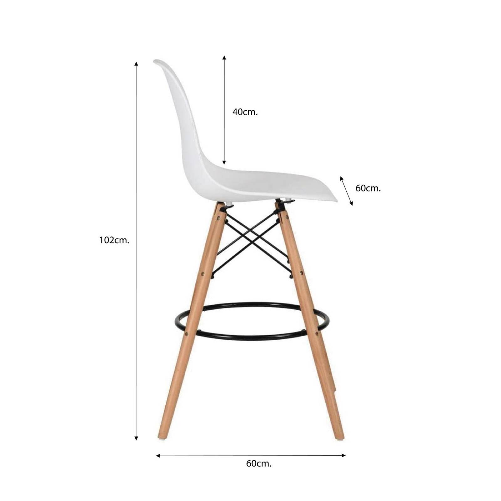 Silla Taburete De Bar Moderno Tipo Eames Respaldo Alto Blanco
