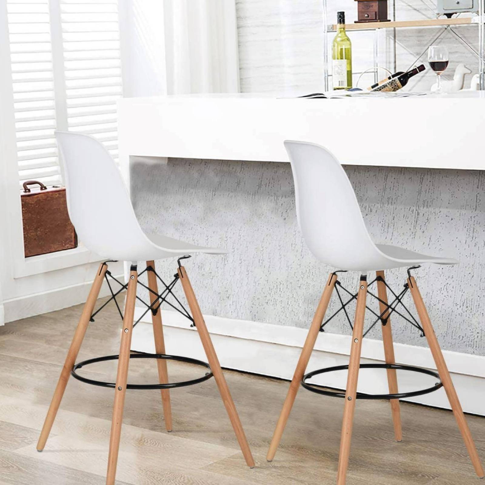 Silla Taburete De Bar Moderno Tipo Eames Respaldo Alto Blanco