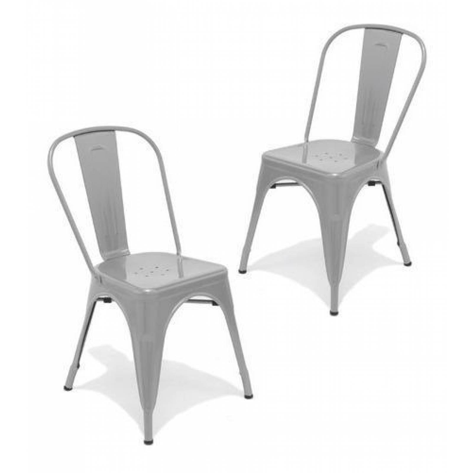Set De 2 Sillas Tolix Plateadas De Metal Moderna Industrial Plateado