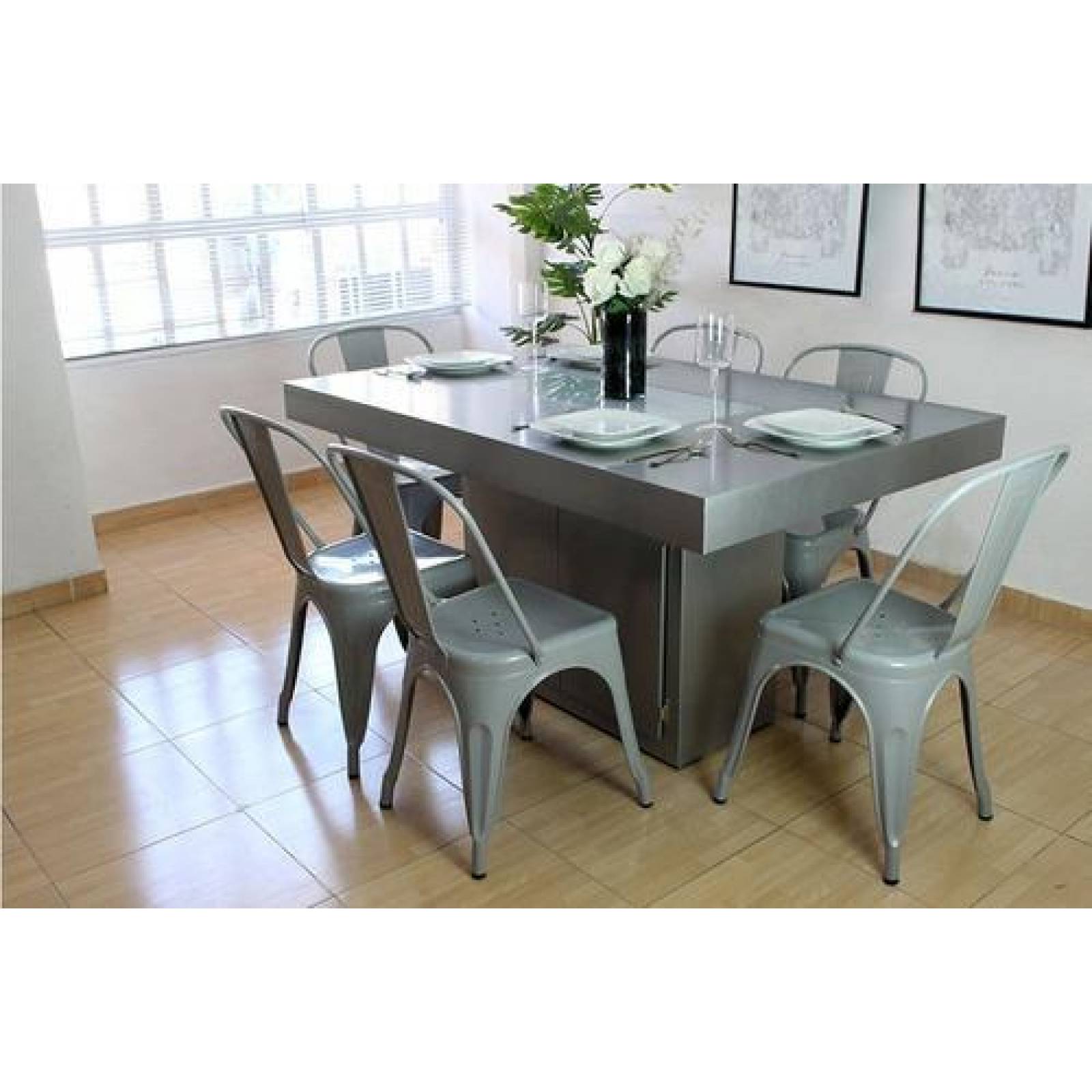 Set De 2 Sillas Tolix Plateadas De Metal Moderna Industrial Plateado