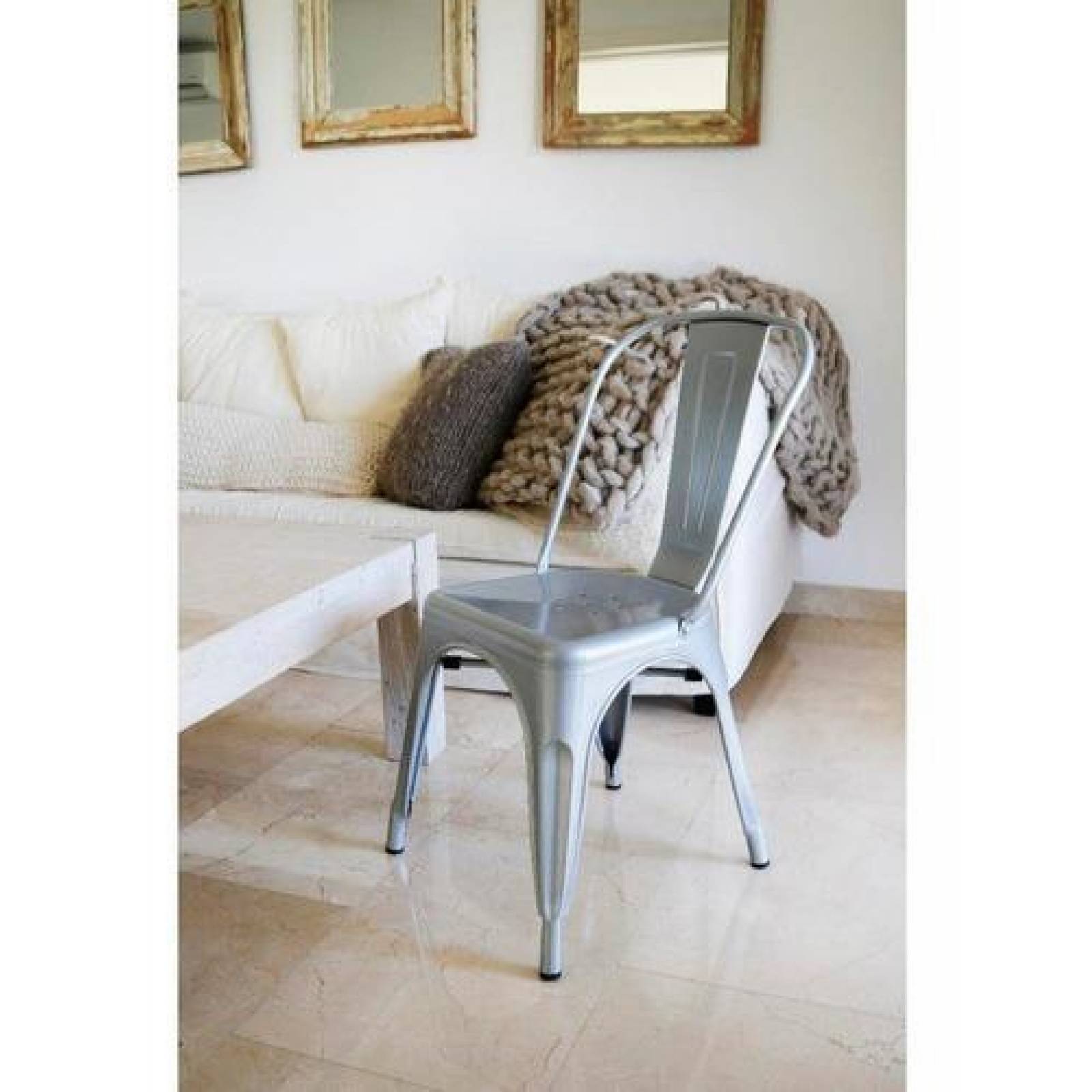 Set De 2 Sillas Tolix Plateadas De Metal Moderna Industrial Plateado