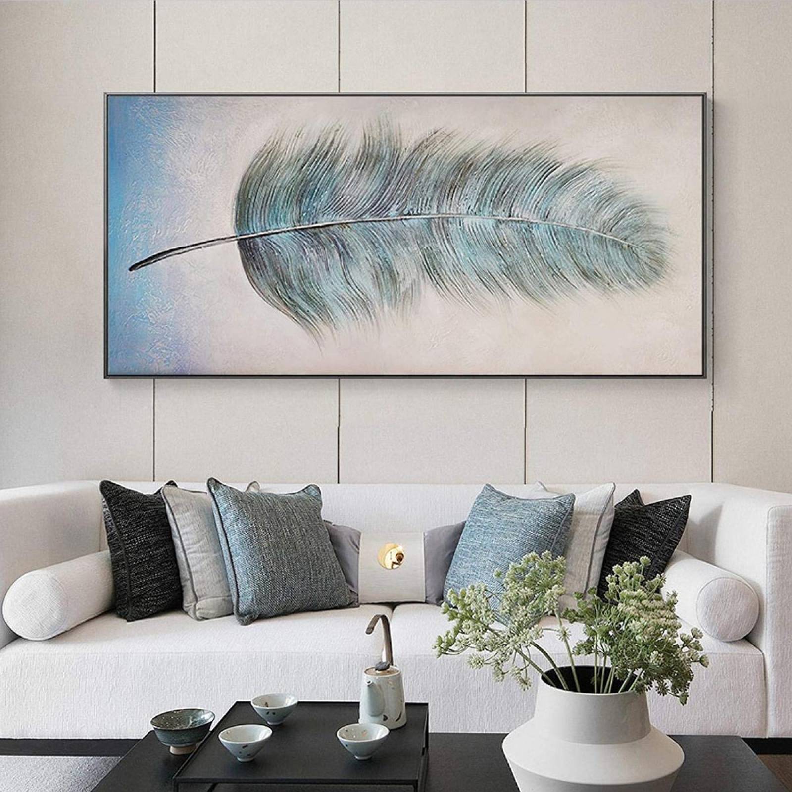 Cuadros Canvas Con Marco Sobre Lienzo Minimalista Abstracto 120x40Cm Pluma Grande