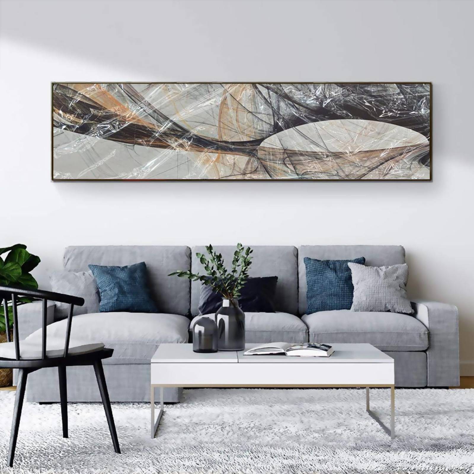 Cuadros Canvas Con Marco Sobre Lienzo Minimalista Abstracto 120x40Cm Abstracto - Gris/Negro/Anaranjado/Blanco