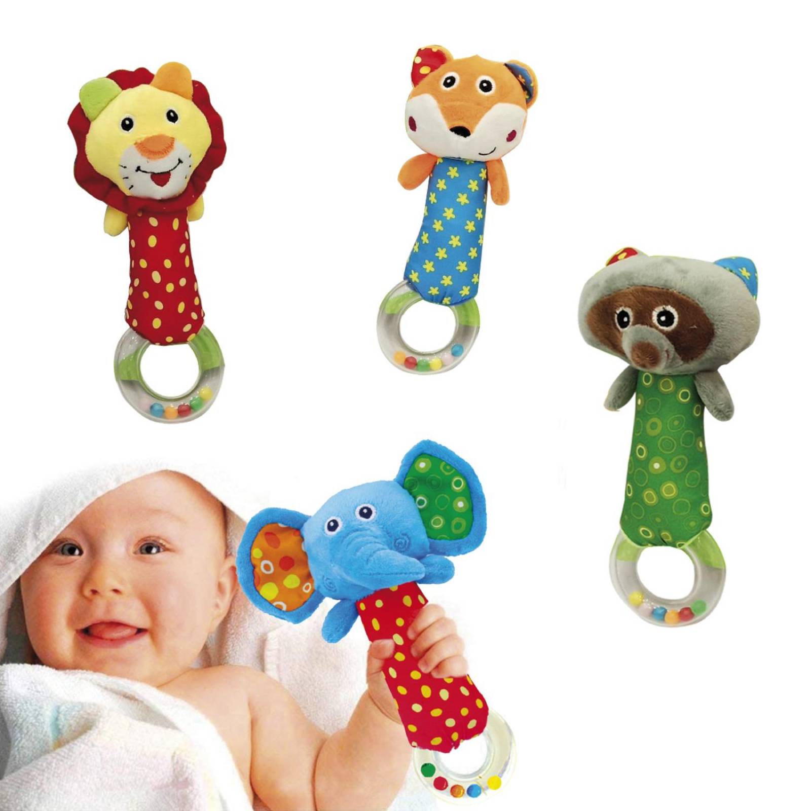 Sonajero Sonaja Para Bebe Peluche Animales Con Aro Elefante