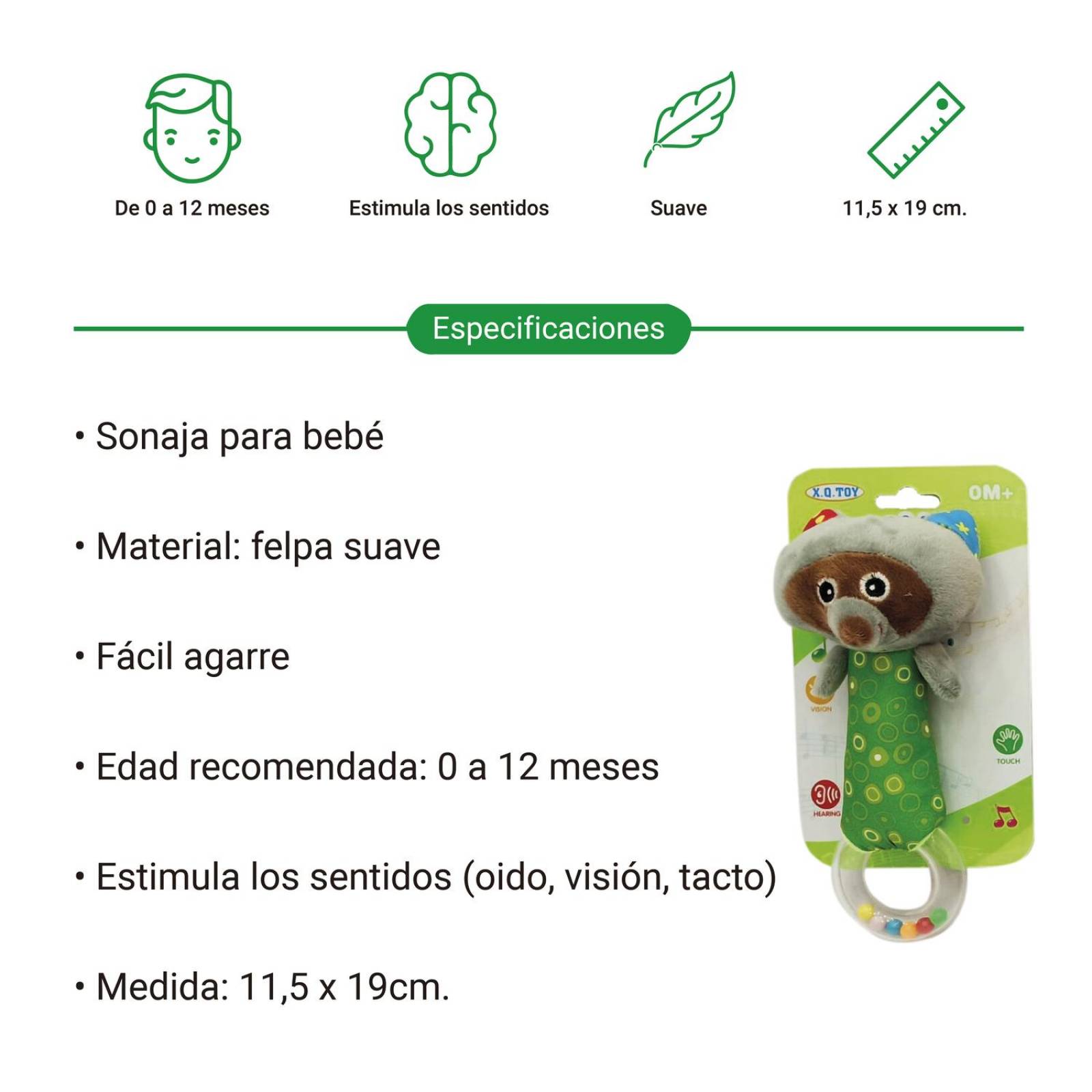 Sonajero Sonaja Para Bebe Peluche Animales Con Aro Elefante