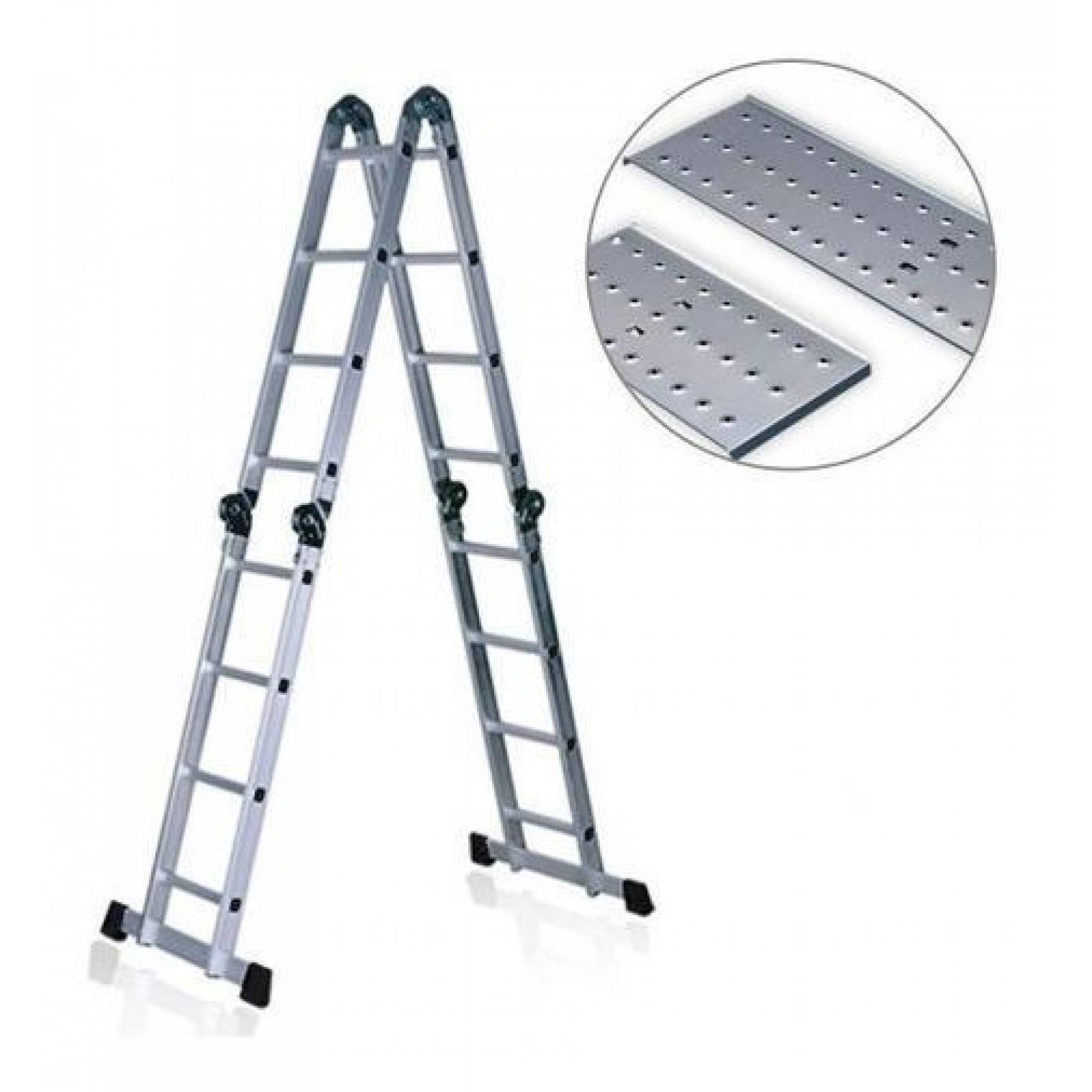 Escalera Aluminio Con Andamio Multiposiciones 16 Peldaños 