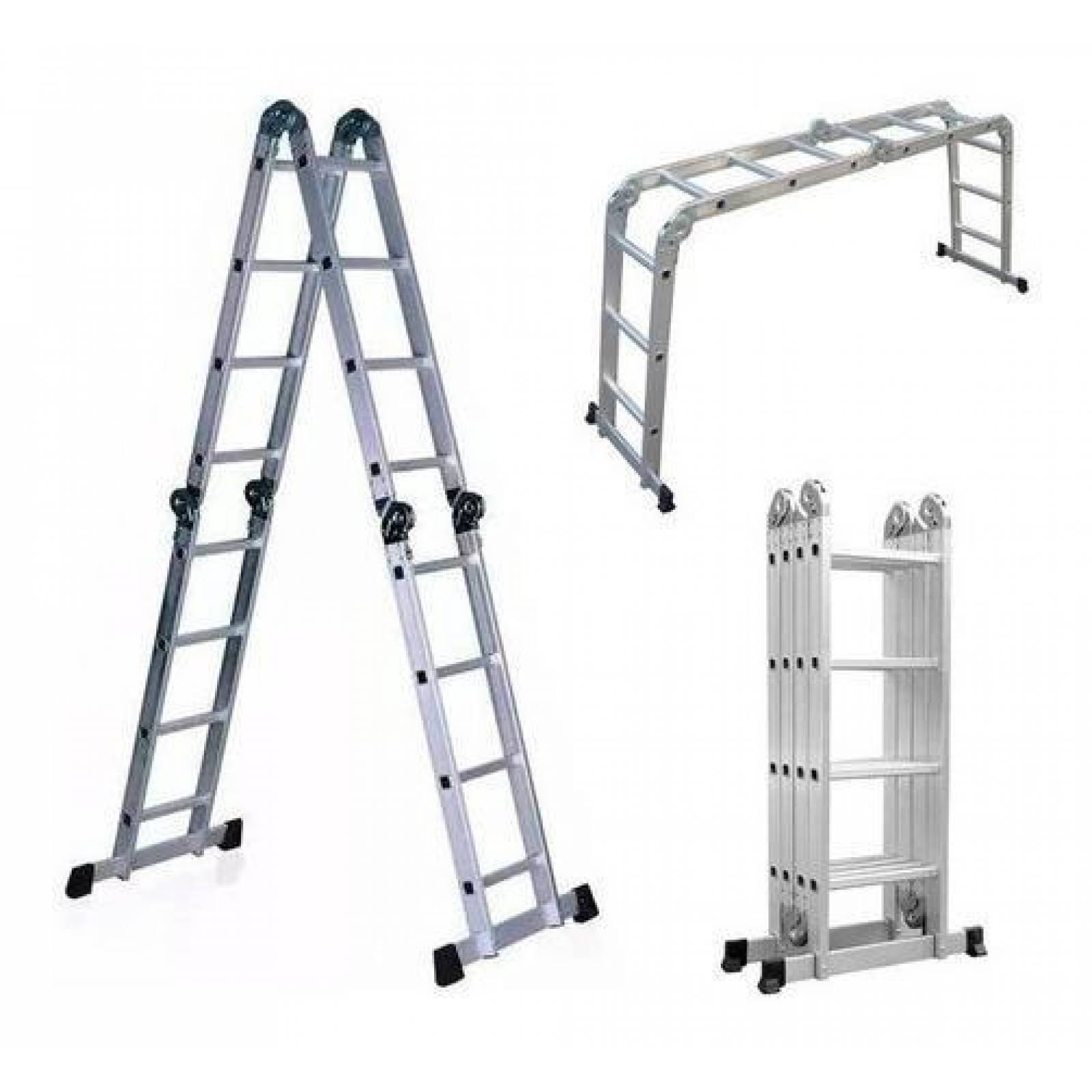 Escalera Aluminio Con Andamio Multiposiciones 16 Peldaños 