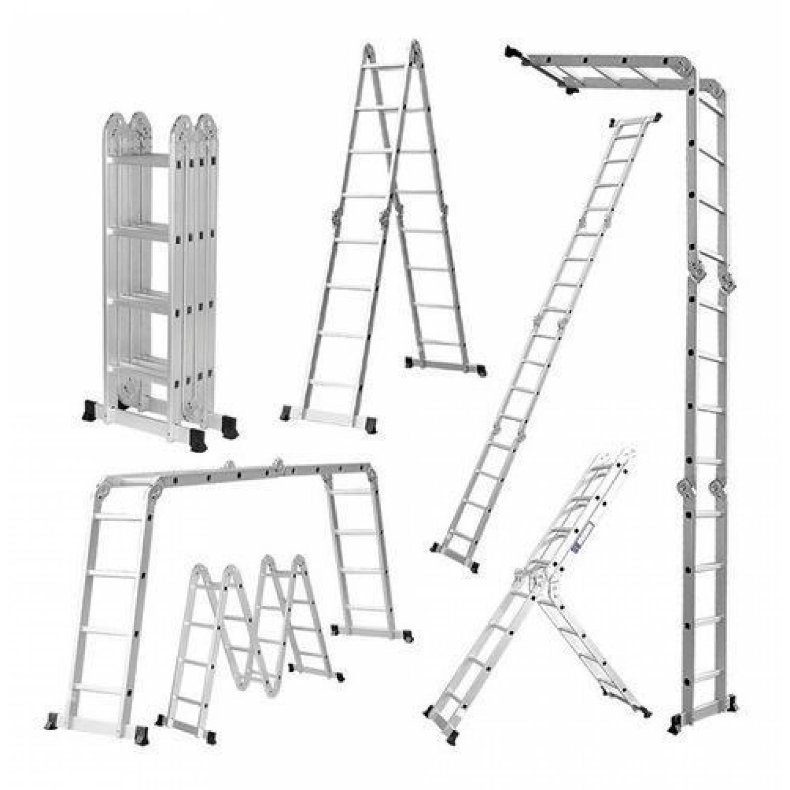Escalera Aluminio Con Andamio Multiposiciones 16 Peldaños 