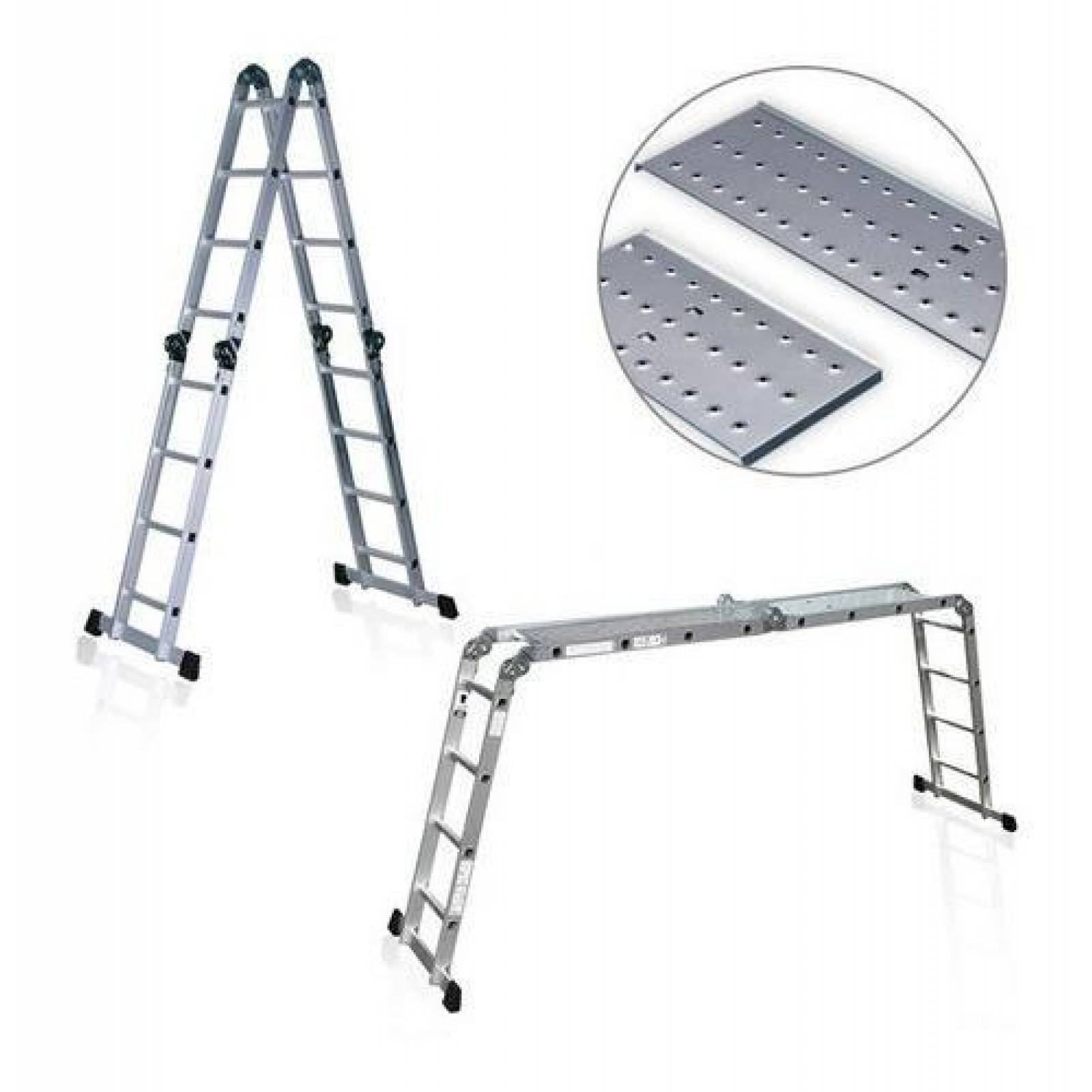 Escalera Aluminio Con Andamio Multiposiciones 16 Peldaños 