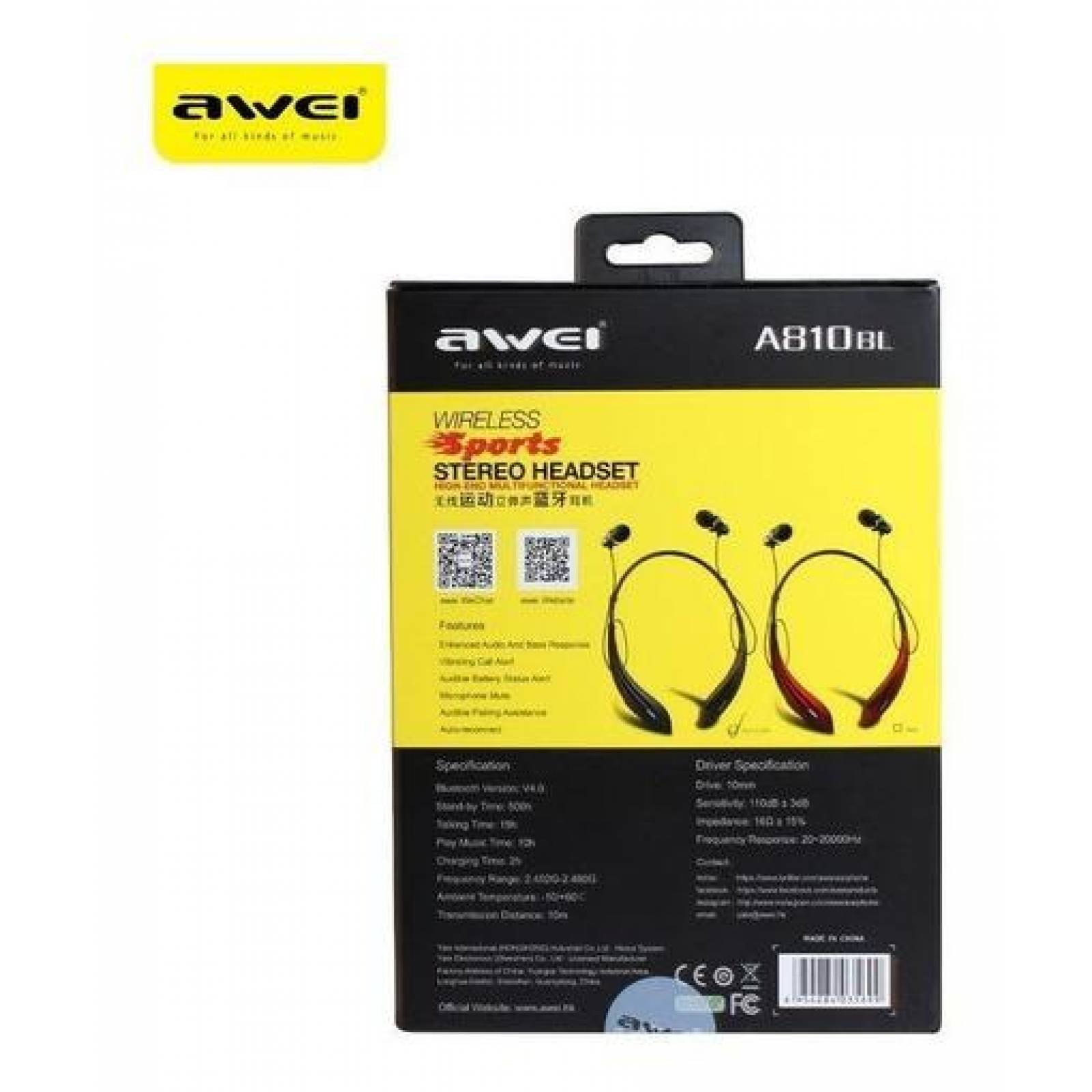 Audífonos Magnéticos Awei A810bl Inalámbricos Bluetooth KUSA-A810BL-2-NEGRO