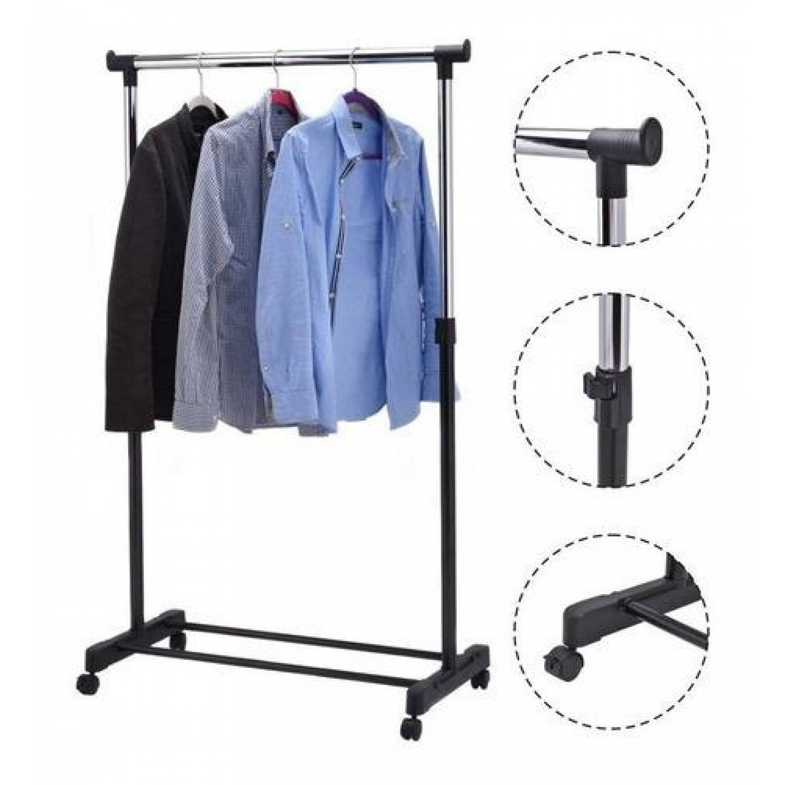 Perchero Rack De Ropa Adjustable En Altura Con Ruedas 