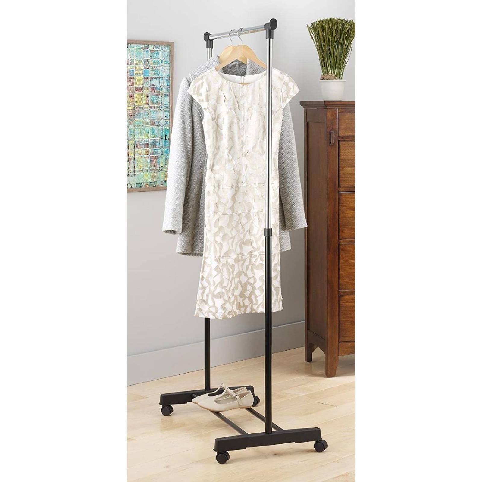 Perchero Rack De Ropa Adjustable En Altura Con Ruedas 