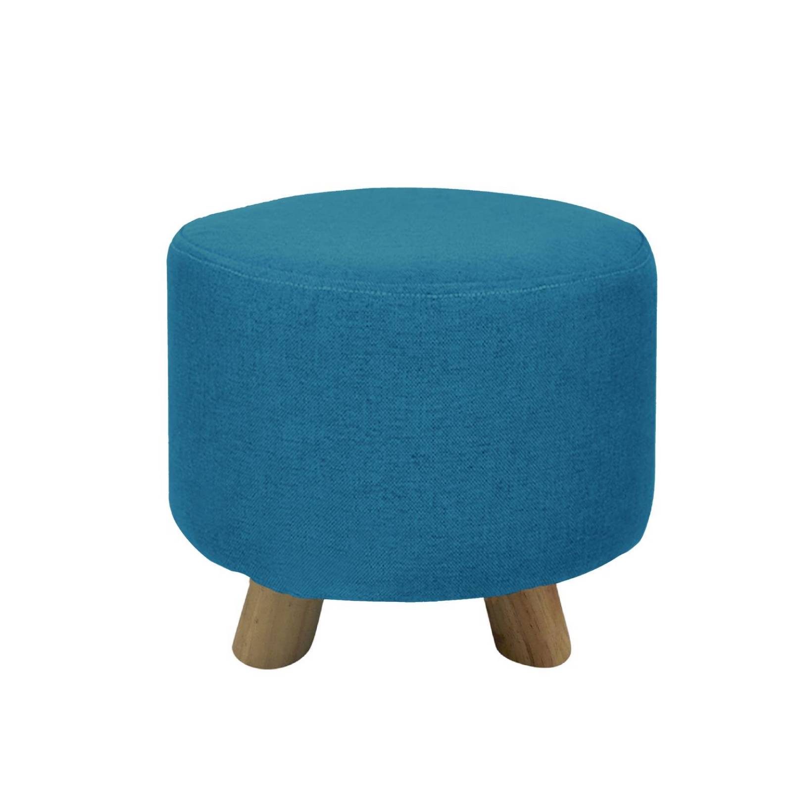 Banco Puff Banquito De Madera 4 Patas Tela Lisa Azul Chico