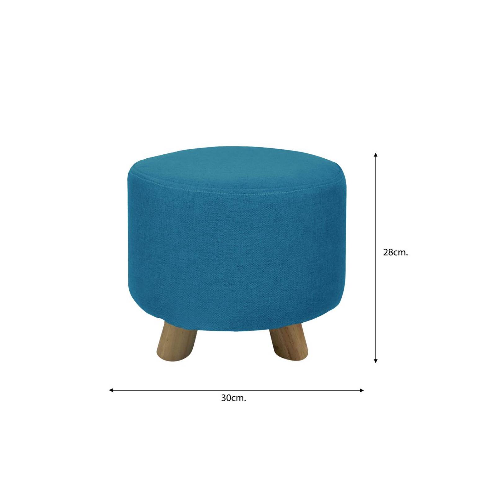 Banco Puff Banquito De Madera 4 Patas Tela Lisa Azul Chico
