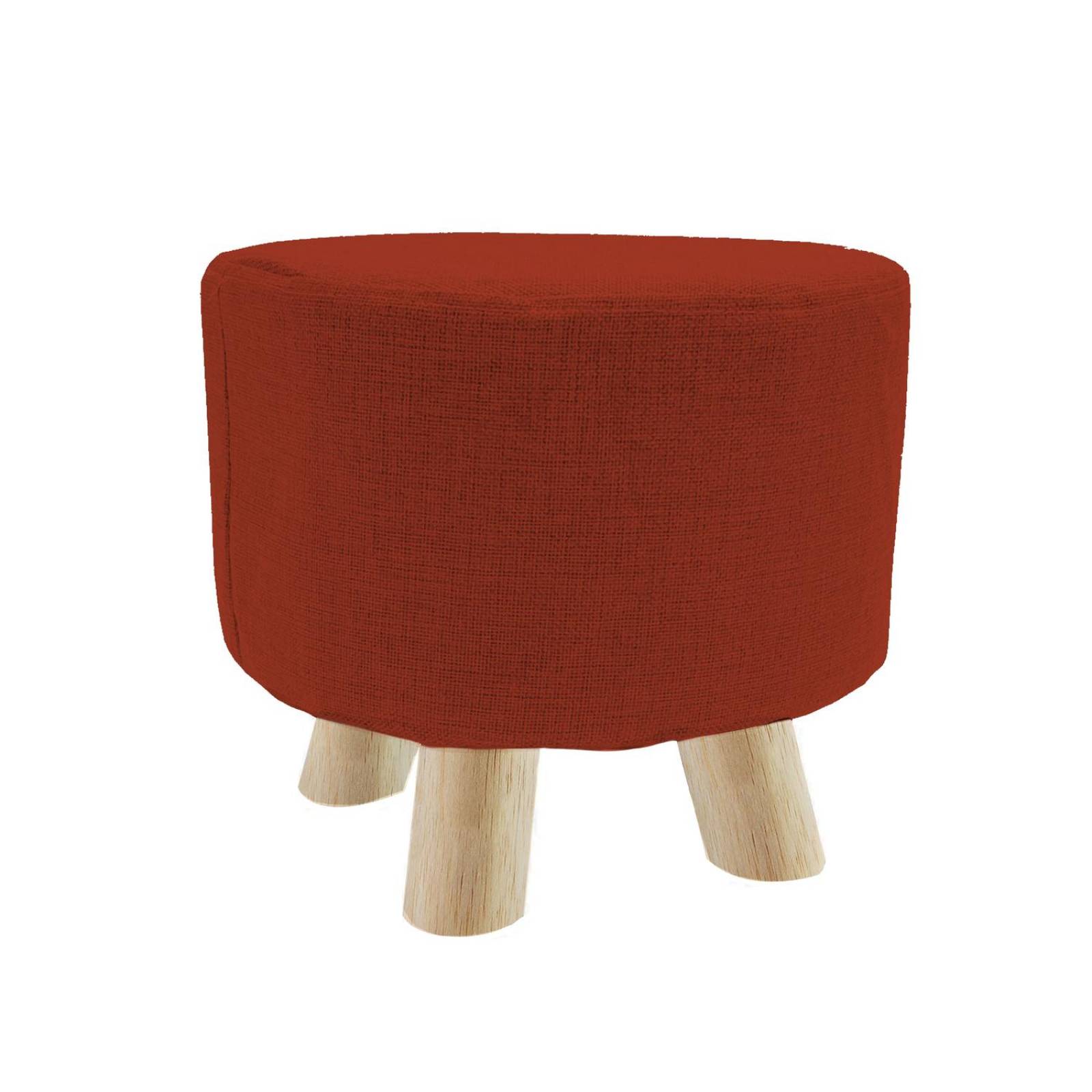 Banco Puff Banquito De Madera 4 Patas Tela Lisa Naranja Chico