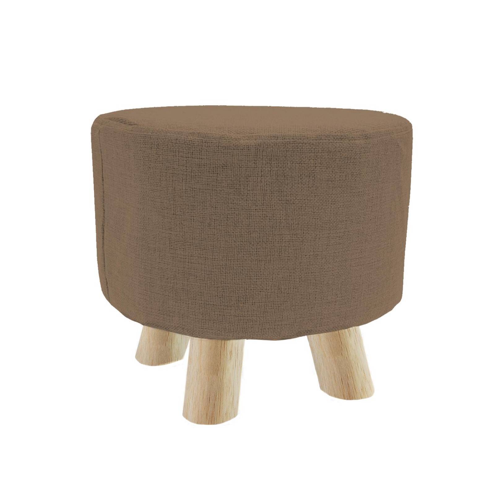 Banco Puff Banquito De Madera 4 Patas Tela Lisa Café Claro Chico