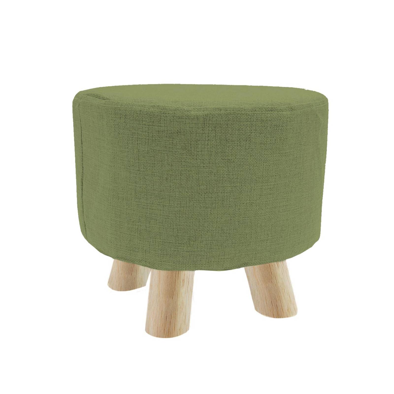 Banco Puff Banquito De Madera 4 Patas Tela Lisa Verde Limón Chico