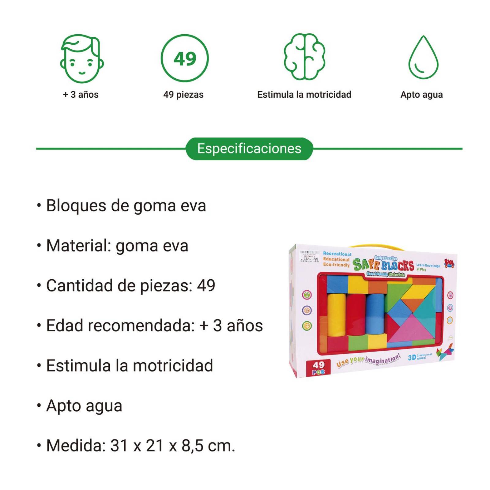 Juguete Bloques De Construcción Goma Eva 49 Piezas U2861 
