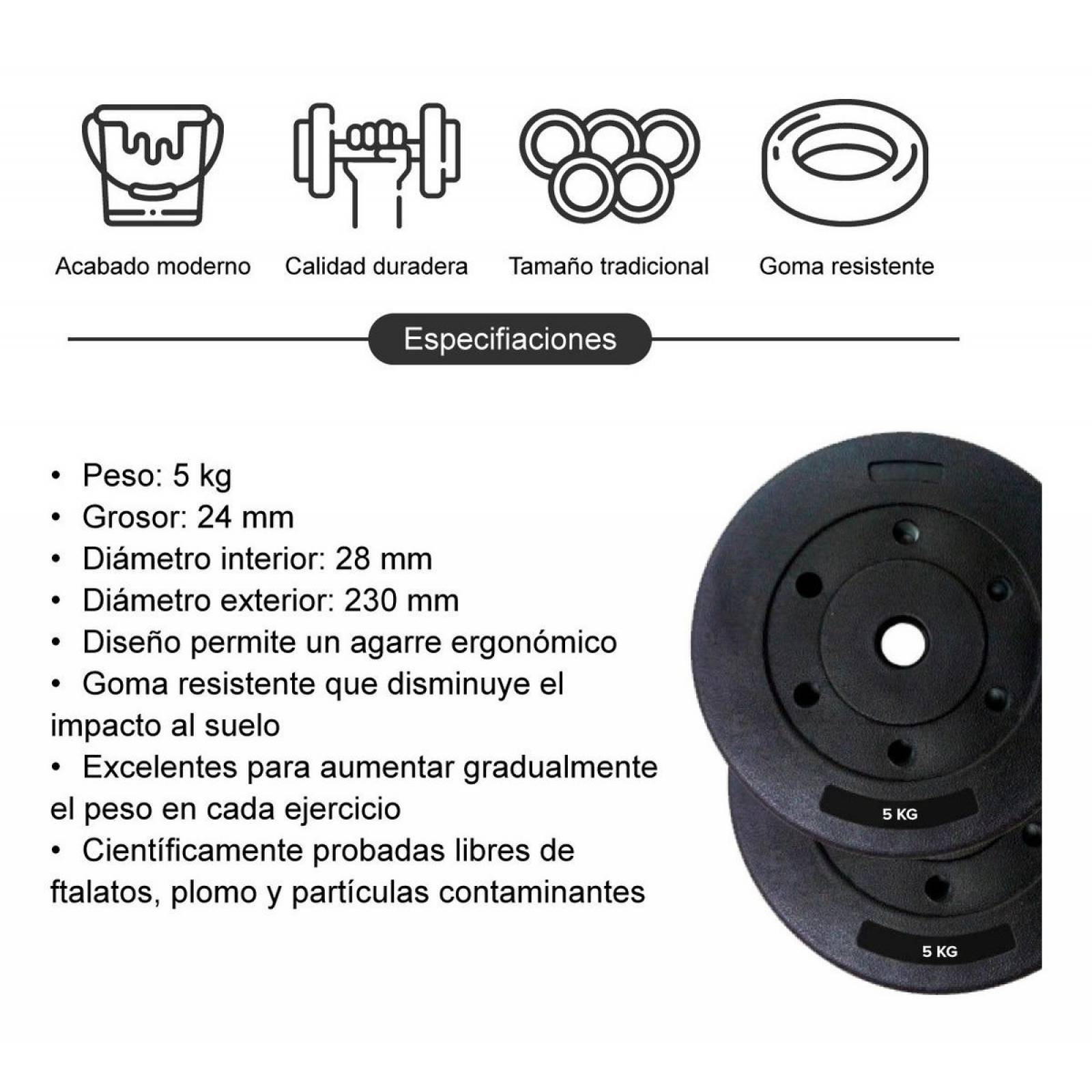 Kit 2 Discos De Pesas 5 Kg Para Musculación Y Resistencia