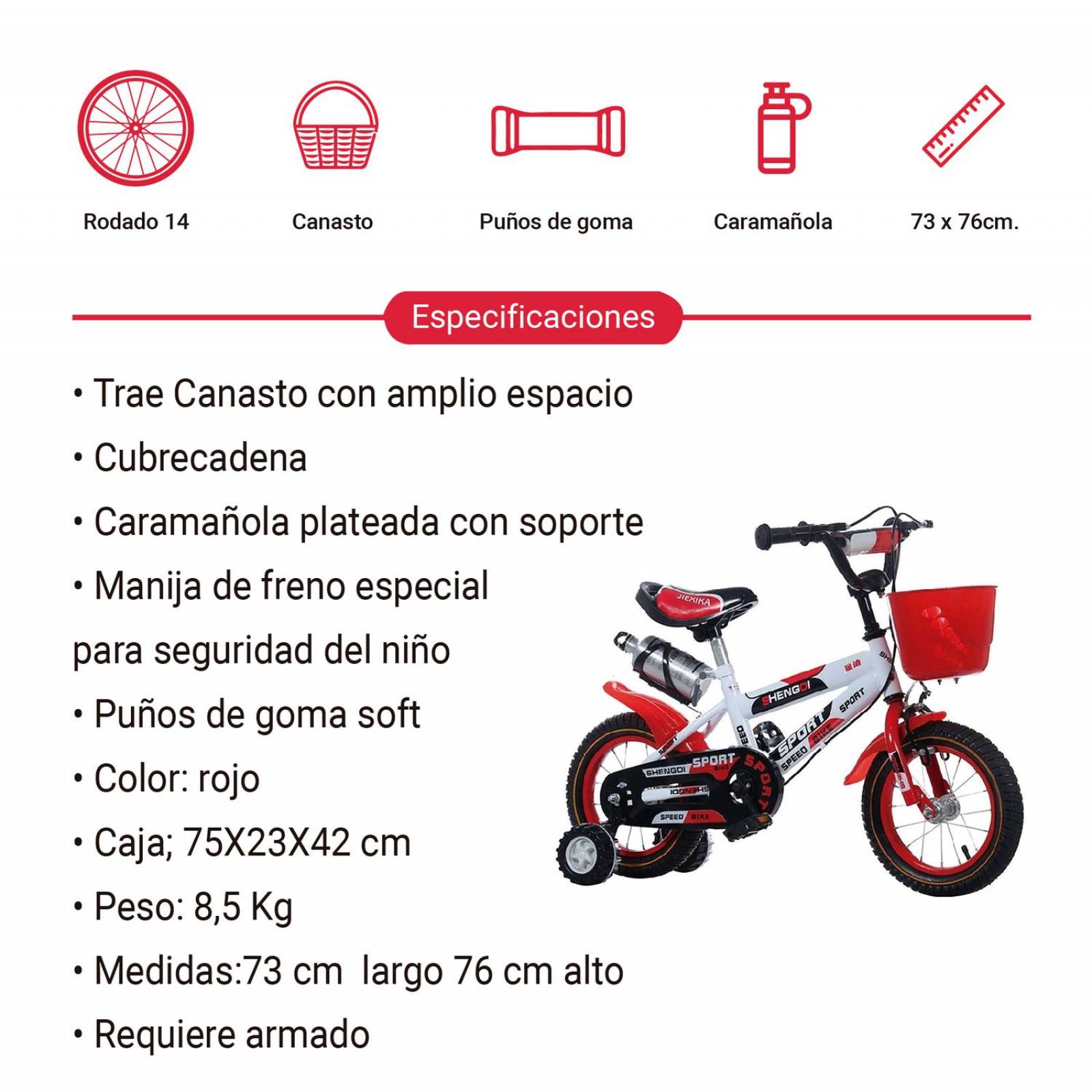 Bicicleta Infantil Rodada 14 C/ Llantas Entrenadoras Canasto Azul Mediano