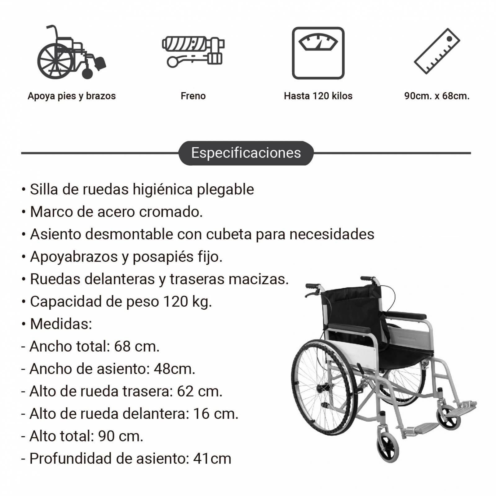 Silla De Ruedas Ligera Plegable Con Descansapies 120 Kg 