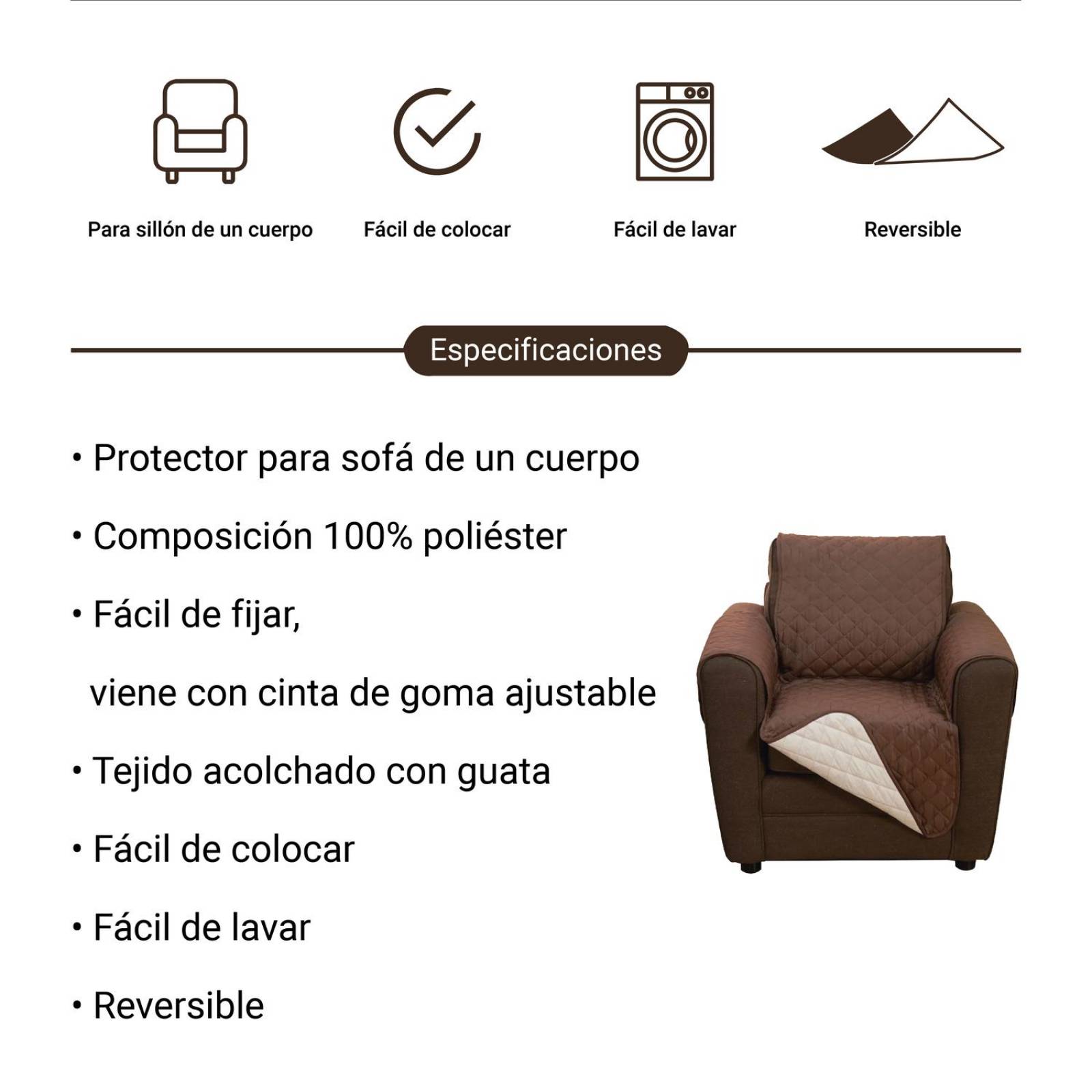 Protector Para Sofá sala Resistente Al Agua Chocolate 1plaza 