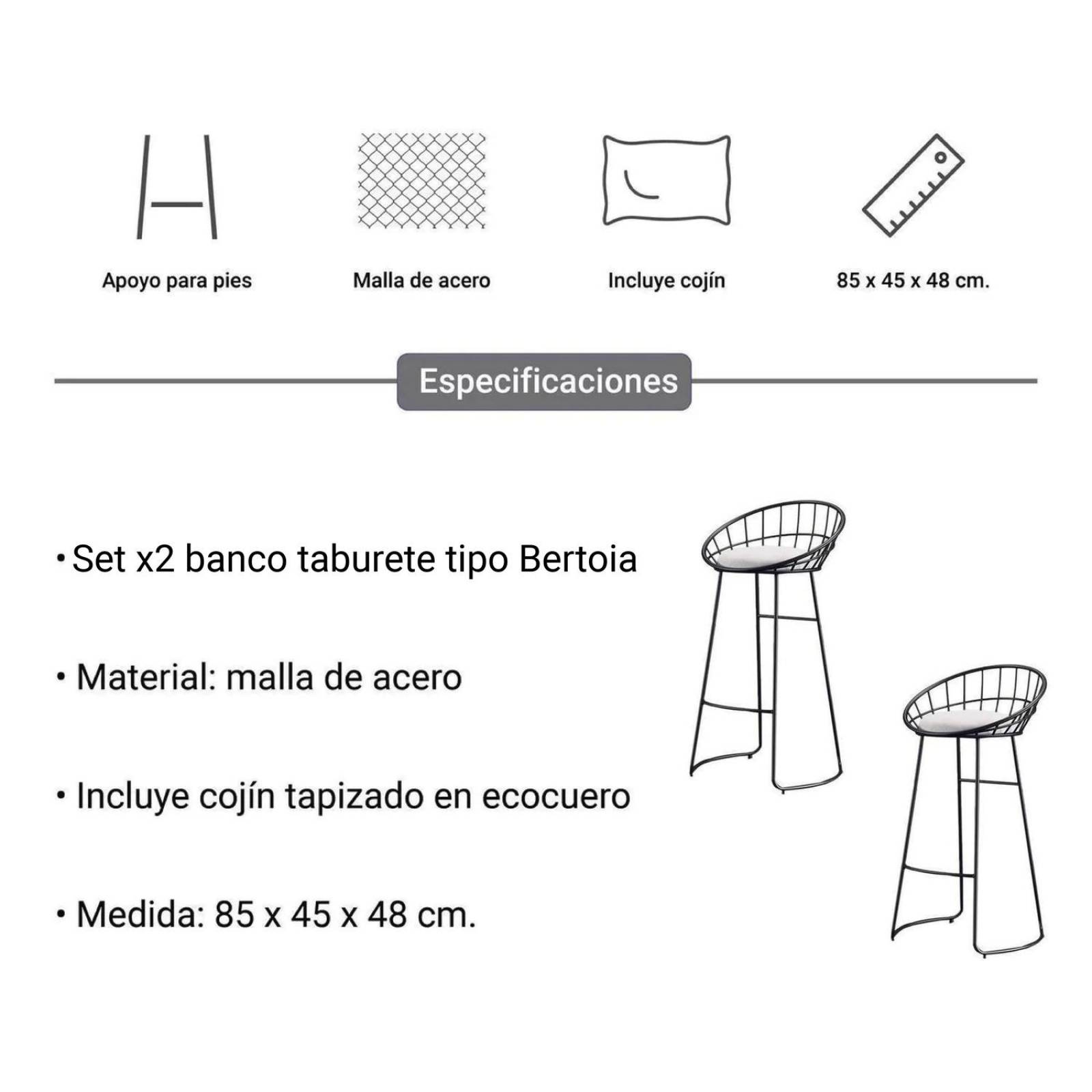 Silla Taburete Tipo Bertoia C Almohadon Malla De Acero X 2 