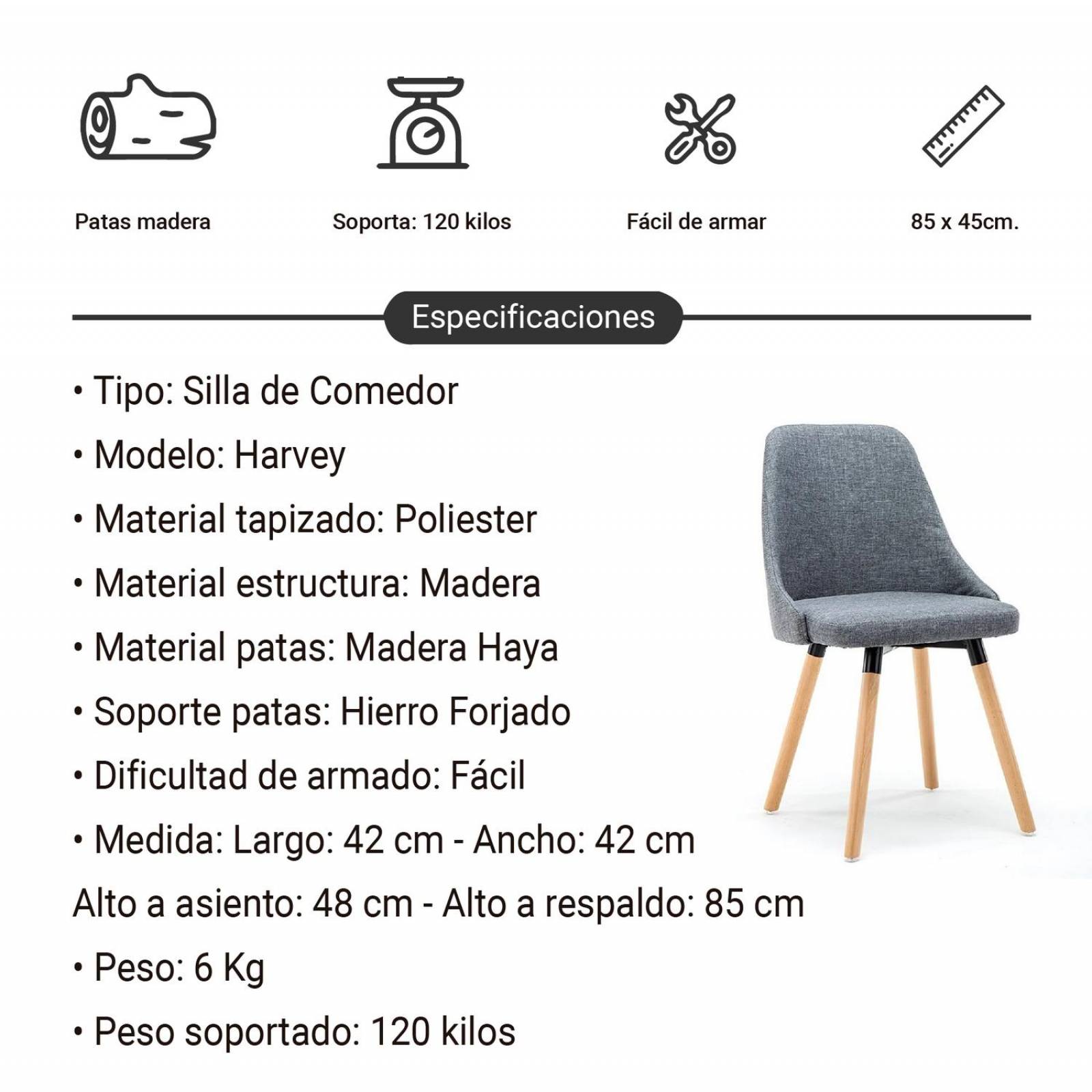 Silla Comedor Harvey Sillón Sala Moderno Minimalista Madera Gris