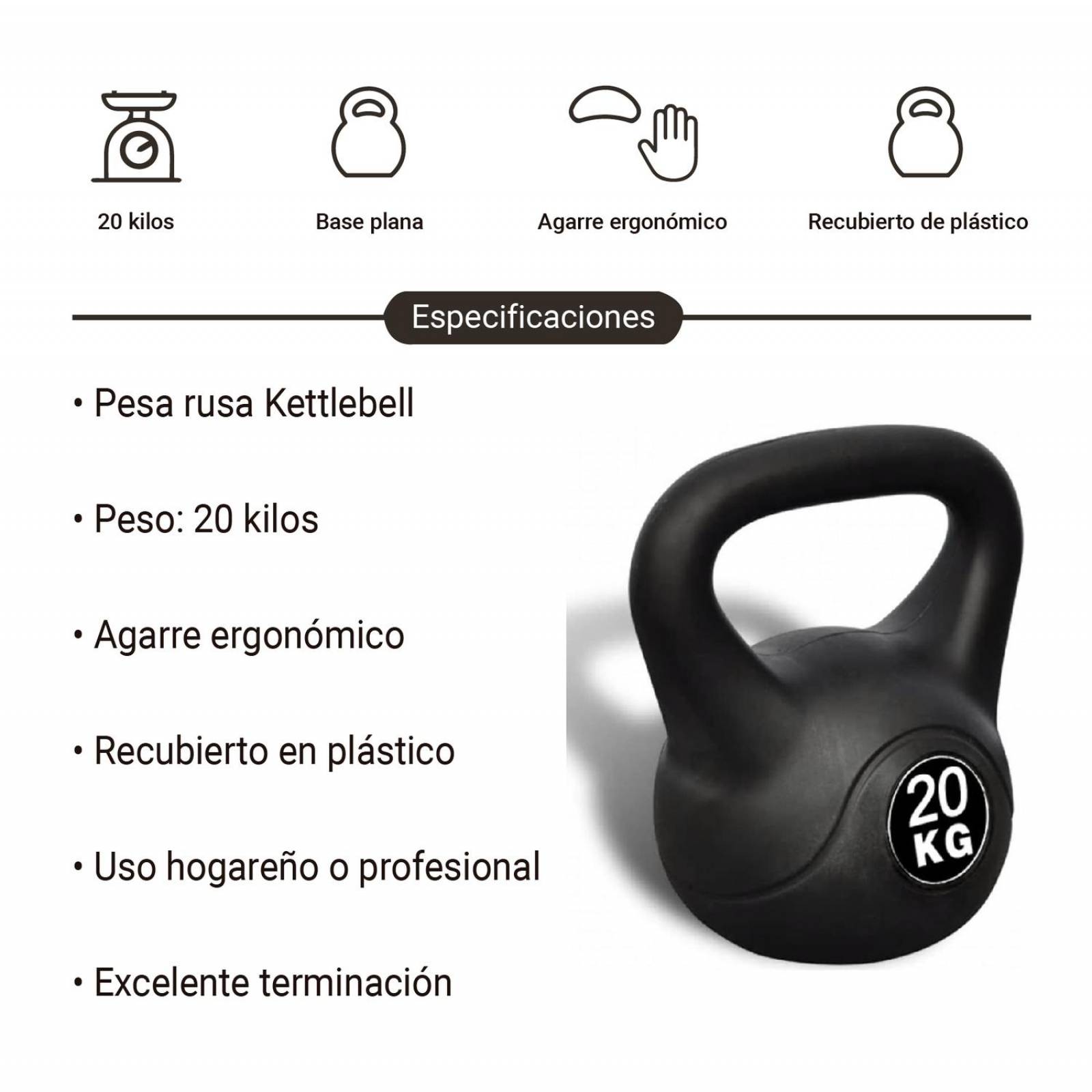 Pesa Rusa De 20 Kg Kettlebel 44 Libras Fitness Crossfit 