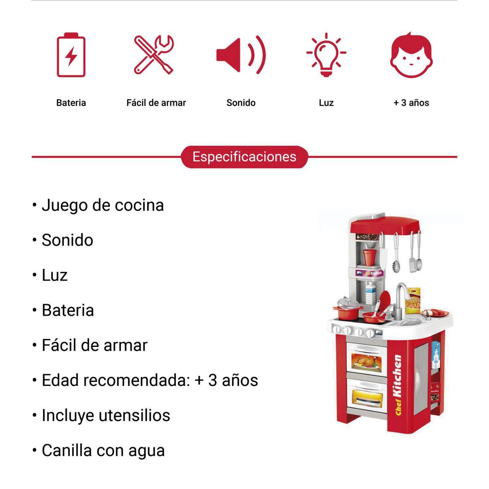 Juguete Cocinita Cocina Infantil Juguete Para Niños Luz Y Sonido 922-48A 