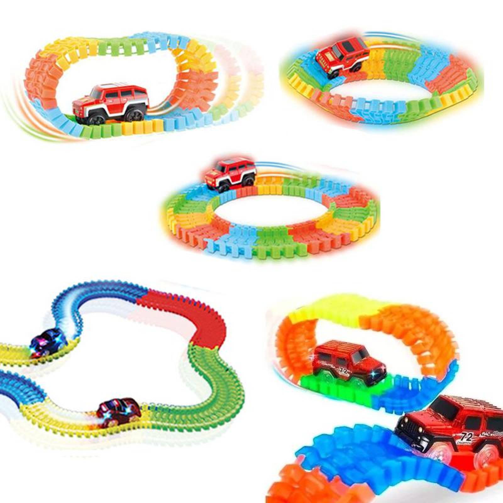 Pista de carrera flexible infantil 220pcs 1 auto luminoso 
